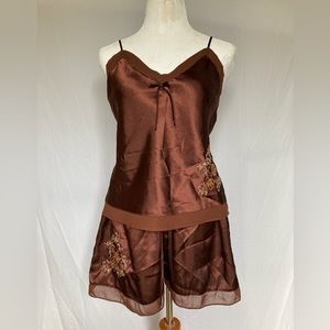 Secret treasures brown flower embroidered pajama set